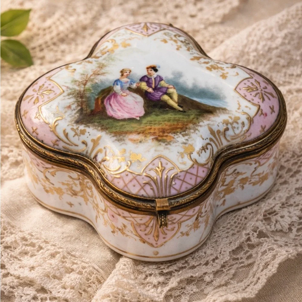 Meissen Porcelain Trinket Box. Antique - Hand Painted